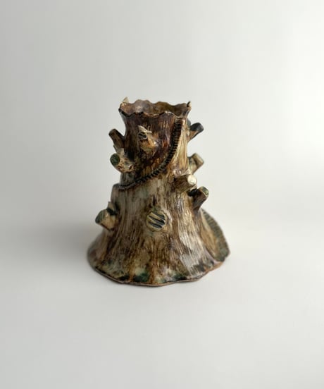 Candle Holder ｜Studio Pottery｜キャンドルホルダー｜切り株に小鳥