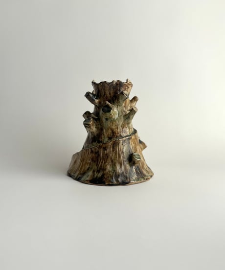 Candle Holder ｜Studio Pottery｜キャンドルホルダー｜切り株に小鳥