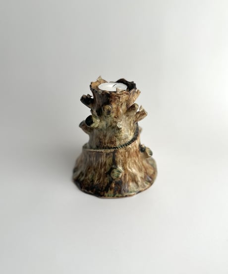 Candle Holder ｜Studio Pottery｜キャンドルホルダー｜切り株に小鳥