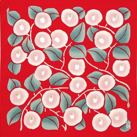 北欧柄ふろしき チーフ 竹久夢二 つばき アカ 48x48