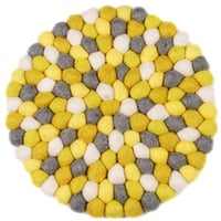 デコランド フエルトのポットマット D18cm　イエローXグレー