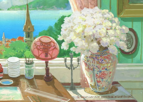 Framed B (Dark Brown) Signed ‘Work Desk in the Sun’ by Yoji Takeshige Poster Color / Reproduction