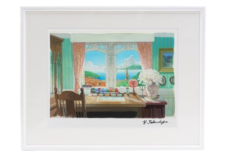 Framed A (White) Signed ‘Sunlit Work Desk’ by Yoji Takeshige / Reproduction
