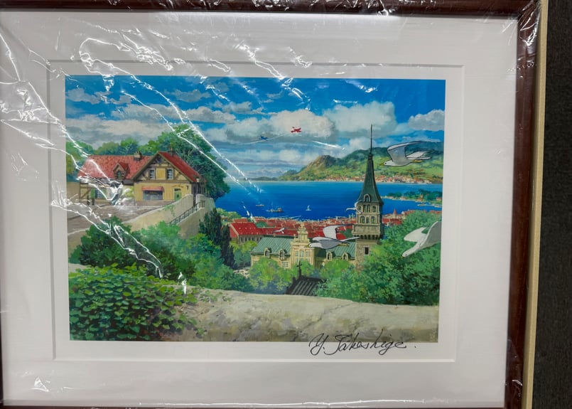 額装サイン入り『海の見える丘』武重洋二 ポスターカラー／複製画