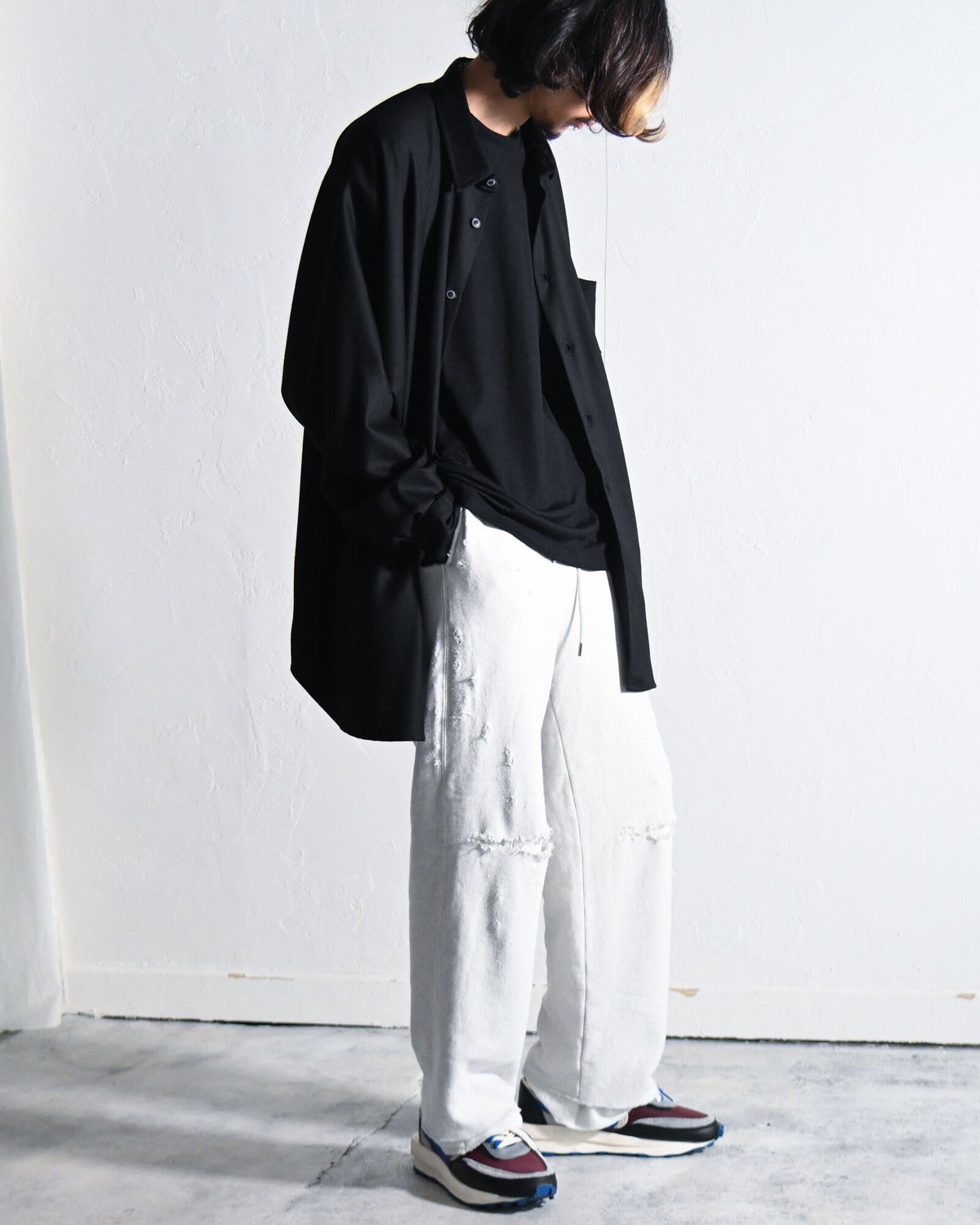 ANCELLM - CRASH SWEAT LAYERED PANTS, WHITE. | C...