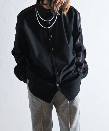 KIMURA - 20needles / split raglan sleeve shirt, BLACK × MULTI COLOR stitch #7.
