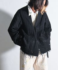 ANCELLM - PADDED QUILTING COLLARLESS JACKET, BLACK.