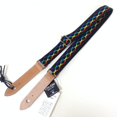 ウクレレストラップ　LIVE LINE（ライブライン）刺繍　レインボー　黒　YUS36BK