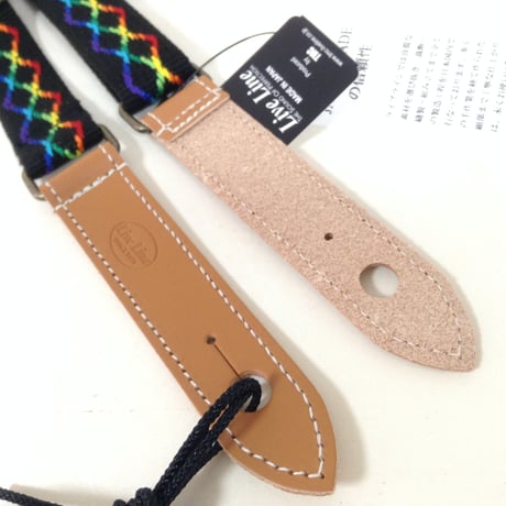 ウクレレストラップ　LIVE LINE（ライブライン）刺繍　レインボー　黒　YUS36BK