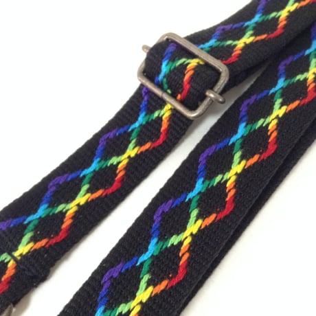 ウクレレストラップ　LIVE LINE（ライブライン）刺繍　レインボー　黒　YUS36BK