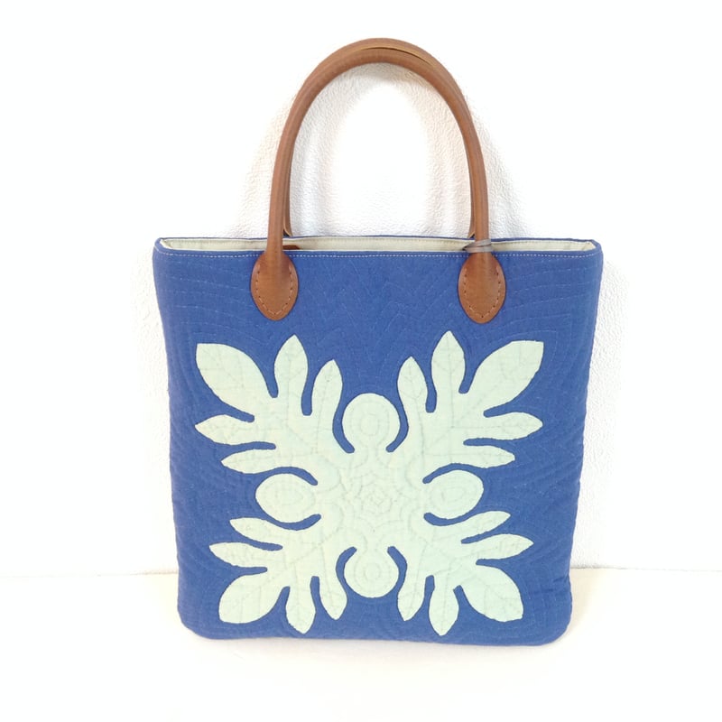 もんちゃん】ハワイアンキルトトートバッグ プルメリア&イルカ もん