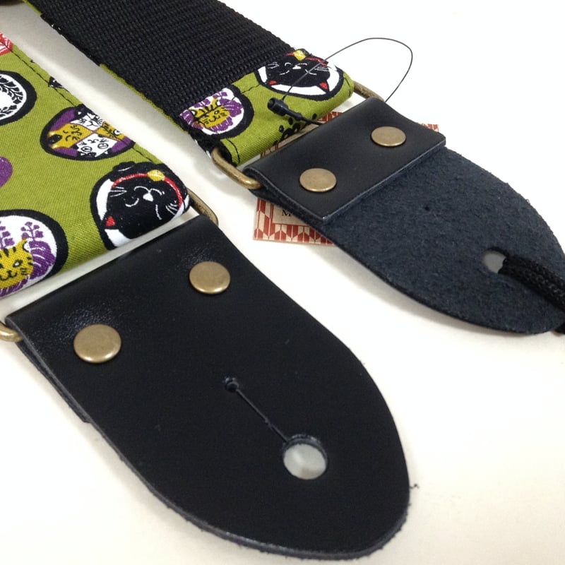 ウクレレストラップ Aria ストラップ SPS-2400Cq GR 猫和柄 グリーン