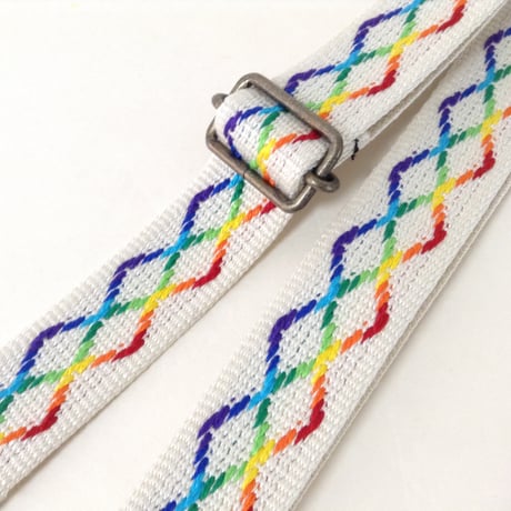 ウクレレストラップ　LIVE LINE（ライブライン）刺繍　レインボー　白　YUS36WH