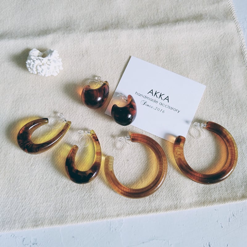 秋のべっ甲フープイヤリング6個セット フープピアス樹脂ピアス