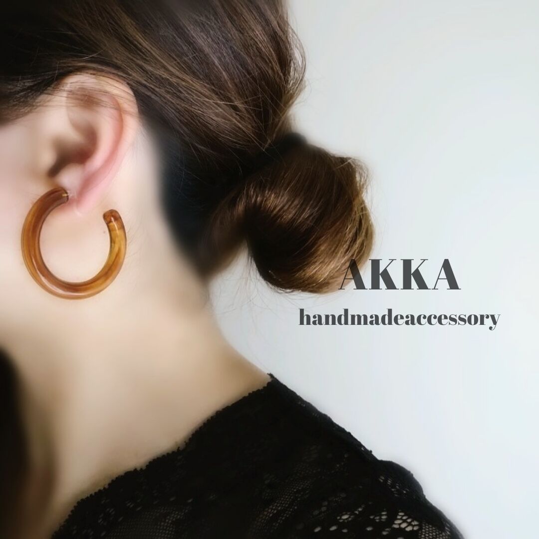 みっちゃんページ＊フープイヤリング 秋のべっ甲フープイヤリング6個セット フープピアス樹脂ピアス