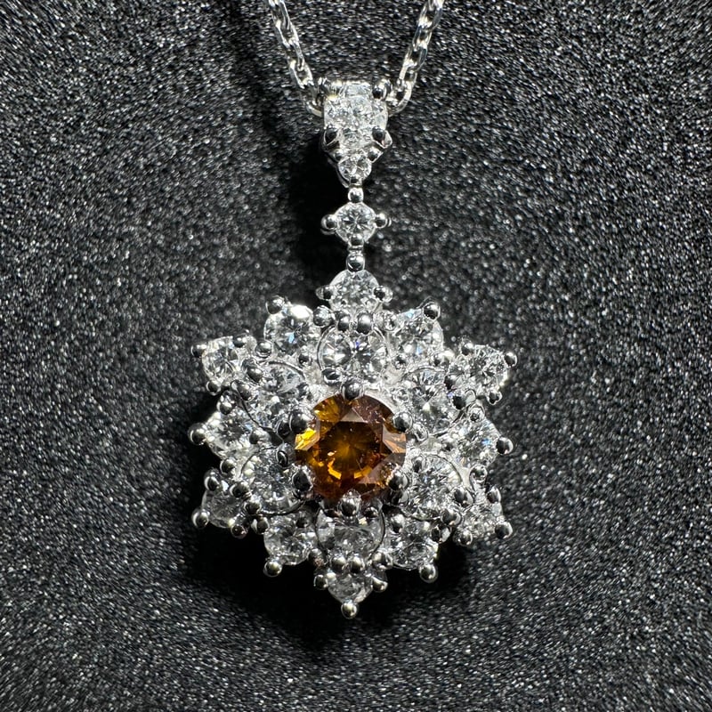 Pt900 オレンジダイヤモンド×ダイヤモンド リング Coral Pt900珊瑚