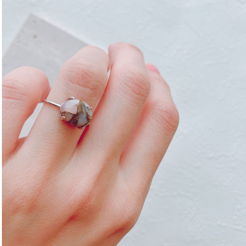 ✤天然石 コッパーピンクオパール 特粒オーバル ソリッド リング✤