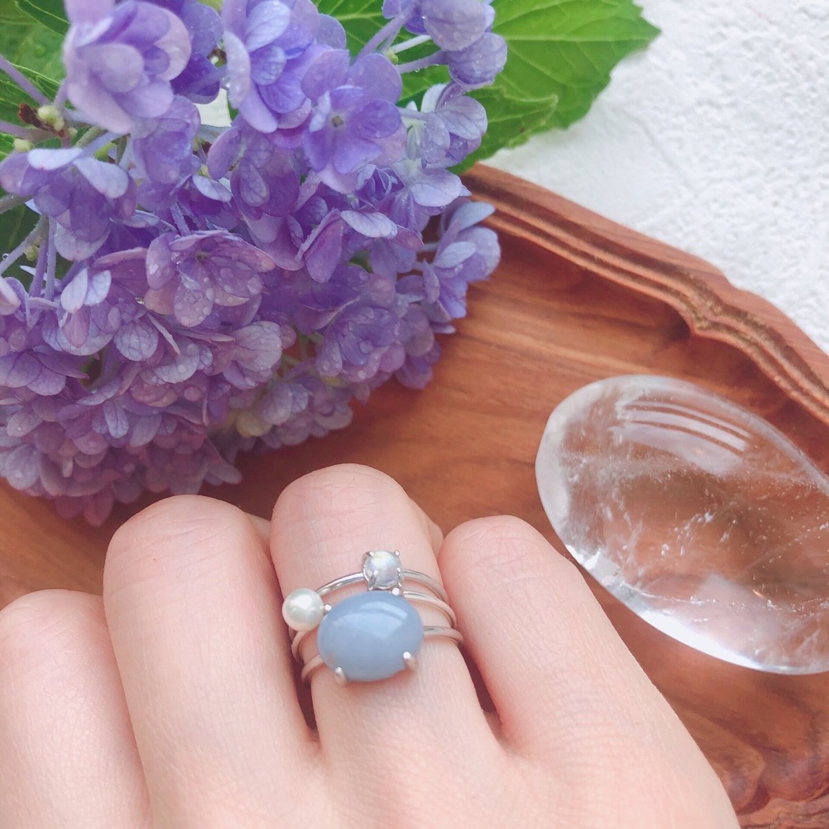 38✧天使の石✧主役サイズなエンジェライトの爪留めリング（plain 