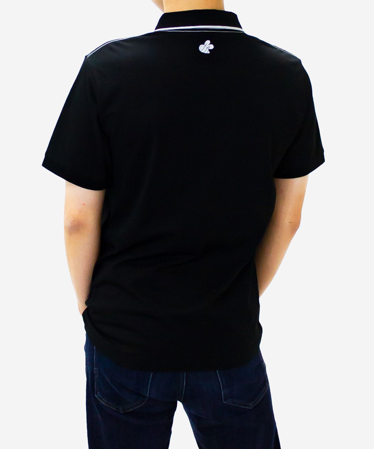 黒のポロシャツ 肩ロゴ入り ワンポイントロゴメンズ半袖ポロ ブラック | HONEY MARGARET