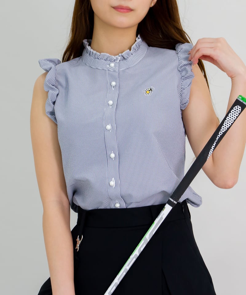 フリル袖ノースリーブシャツ ブルー | HONEY MARGARET