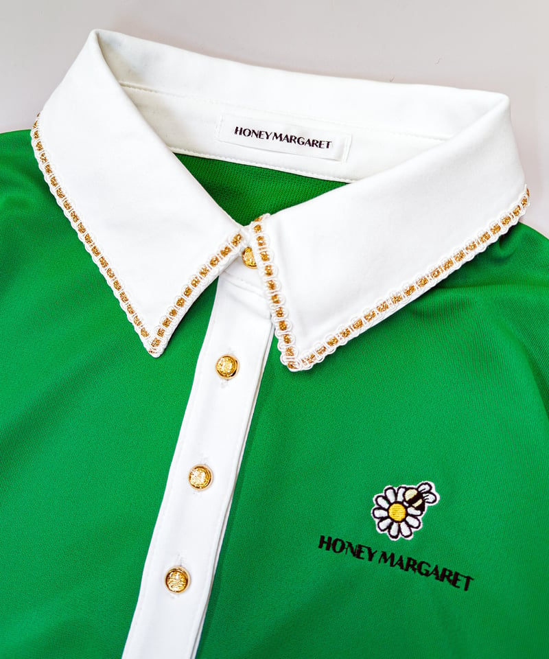 ワンポイント刺繍半袖ポロシャツ グリーン | HONEY MARGARET