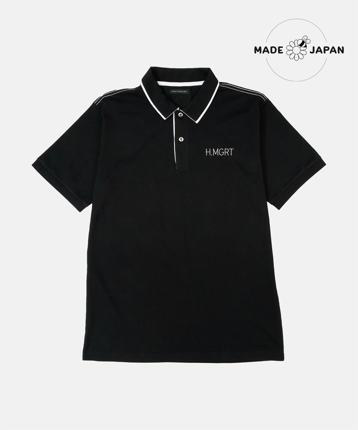 ワンポイントロゴメンズ半袖ポロ ブラック | HONEY MARGARET
