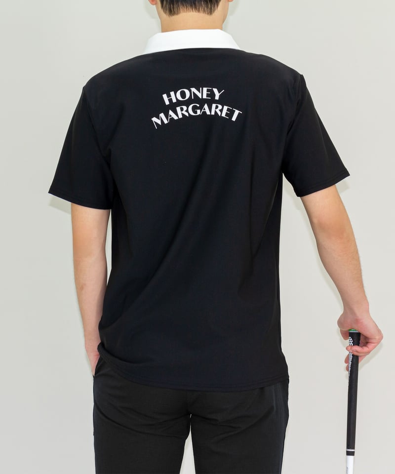 ツートンメンズ半袖ポロシャツ ブラック | HONEY MARGARET