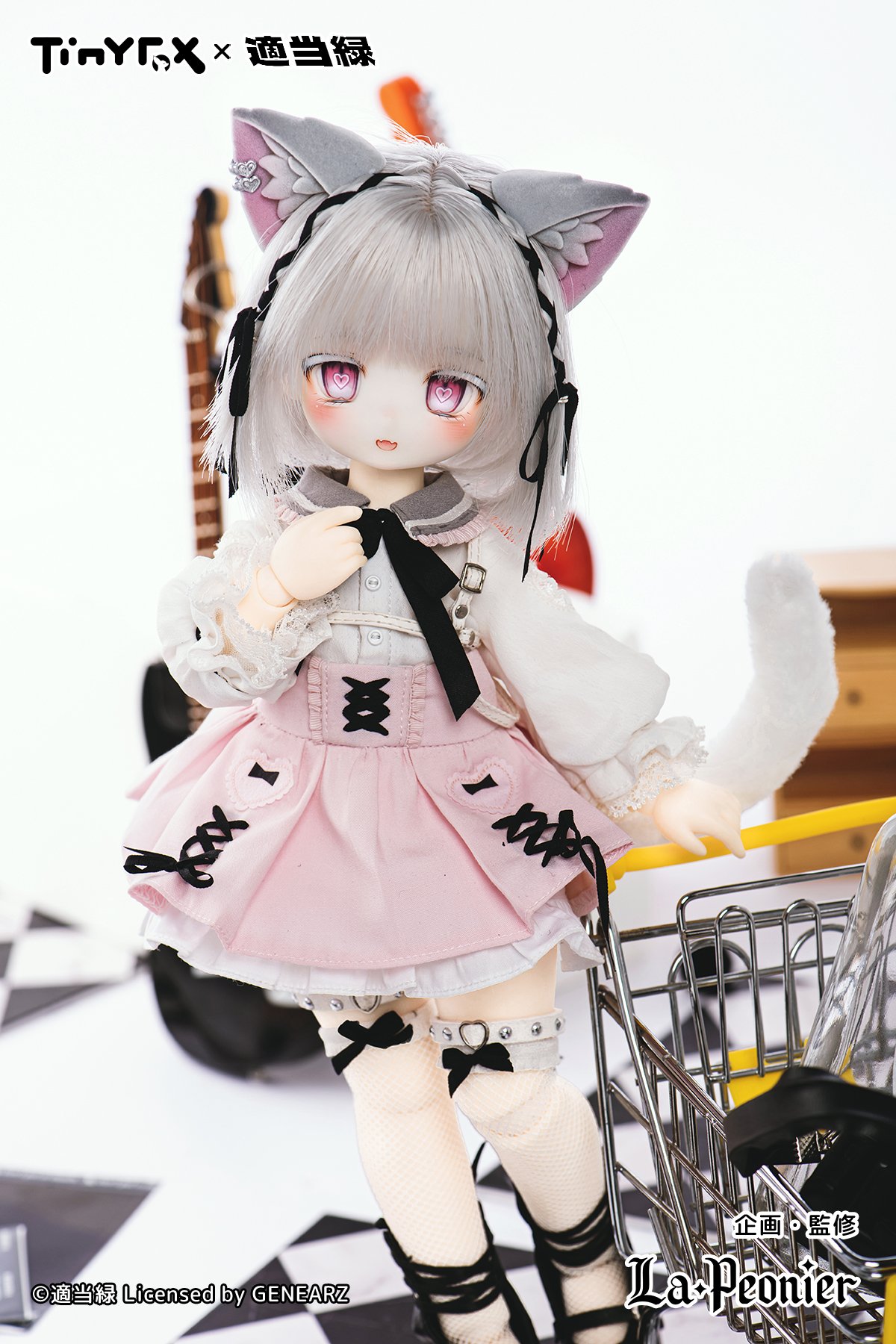 お*き様 アイシードール本体女の子　ボアウィッグ　OF付き ホワイトブチ猫 LaPeonierコラボ企画】TinyFox×適当緑 猫耳量産型女子・白猫 1/6