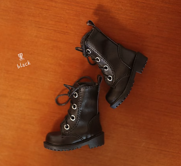 1/6スケールドール用シューズ 革靴ブーツタイプ black： ◇お