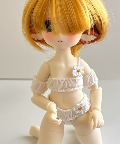 【予約】1/6サイズTinyFox天使体サイズ特注品！ Nekoya シルク下着セット白ver2 1/6サイズドール用服 ピッタせます！  ◇お届けまで約2カ月