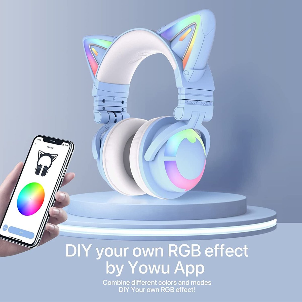 YOWU(ヨーウ)ネコ耳ヘッドホン3G ブルー色 ゲーミングモデル※注文後