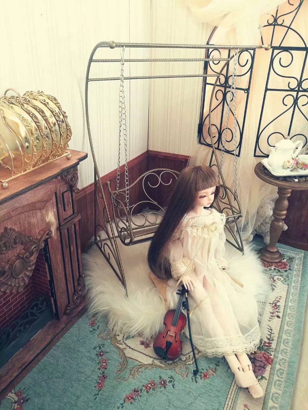 🌹【ドール用大型ブランコ】カーブ形 1/6サイズドール用 アンティーク