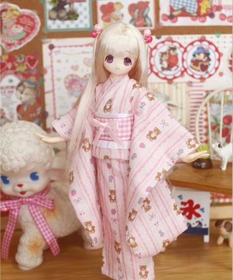 【即納】【数量限定】1/6サイズTinyFox天使体サイズ特注品！（オビツ24、アゾン1/6サイズ、yosdなども対応可） 浴衣セット・ピンク二色 1/6サイズドール用服 ！【送料無料】