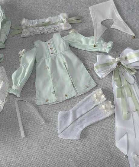 【即納】　『マンゴー猫』製 1/6サイズドール用洋服豪華8点アウトフィット 夢嶋の歌 ＊ブルー＊ピンク＊グリーン＊三色　TinyFox・yosd・アゾン 等対応