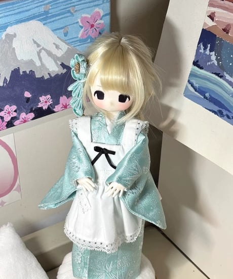 【即納】【TinyFox天使体サイズ】（ほか1/6サイズドールも対応可)和服 着物 若竹色 4点セット