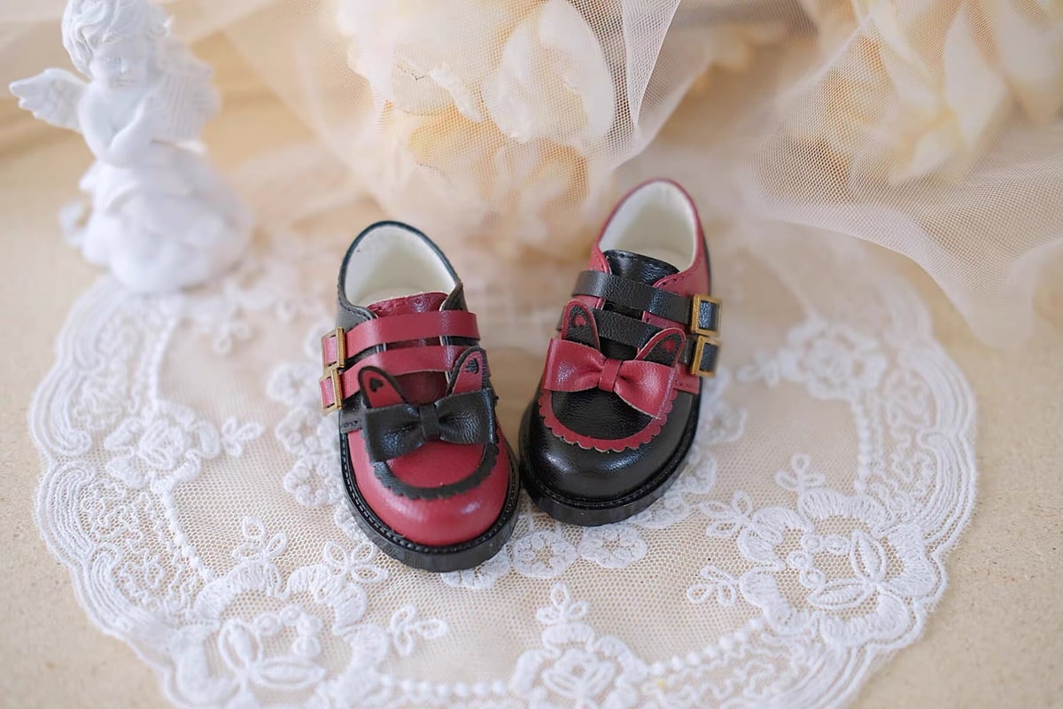 1/6スケールドール用シューズ メリージェーンシューズ 赤/黒 ＊お届け