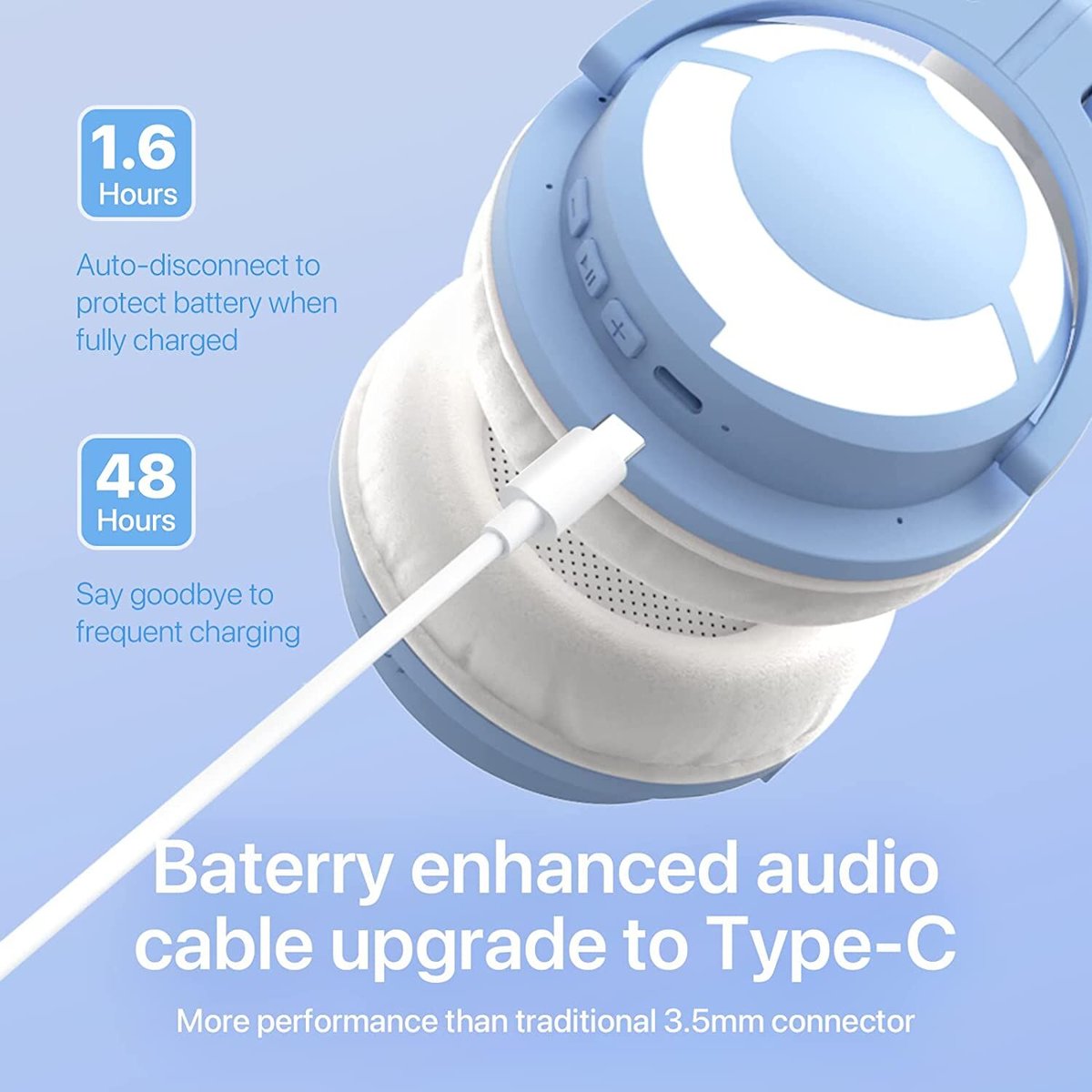 YOWU(ヨーウ)ネコ耳ヘッドホン3G ブルー色 ゲーミングモデル※注文後