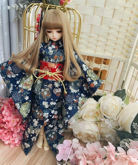 【即納】　『Xmyaハンドメイド』製　1/6サイズドール用和装・着物　二色：赤色・紺色　TinyFox・yosd・アゾン 等対応　３点セット