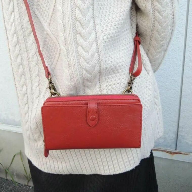 15000円 スマホも入る！お財布 ショルダー 牛革☆大容量☆ウオレット  