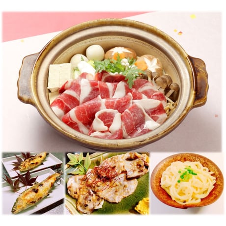 ぼたん鍋（国産猪肉・特製味噌出汁）＆ぼたん味噌焼き＆鮎セット 2～3人前