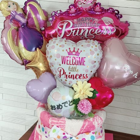 【OM-5】【送料無料】プリンセス おむつケーキ1段 タオル付き