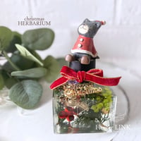 【ハーバリウム】Christmas Herbarium （ちょこんと猫サンタ）スクエア瓶