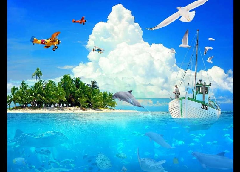 青いバカンス」A4/ A3/ A2アートポスター | 絵画インテリアSHOP