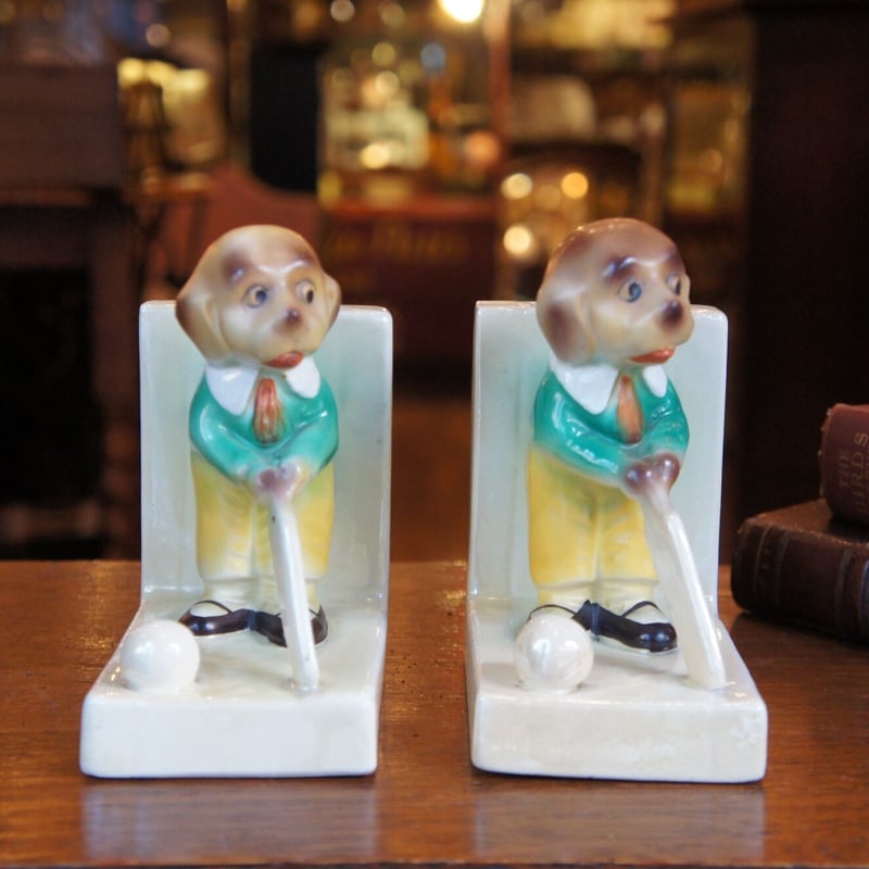 イタリア1950年代ビンテージ 手描きの瞳が美しいビーグル犬の陶器ブックエンド Vintage Ceramic Dog Bookends SET/ビンテージ 陶器 犬モチーフ
