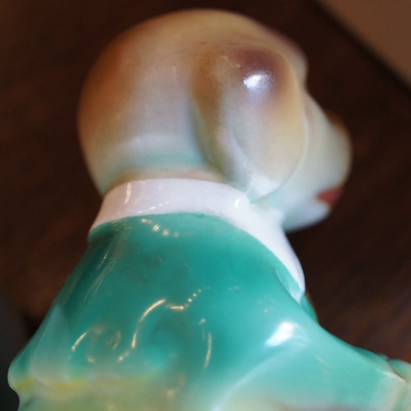 ドッグ ブックエンド オブジェ 陶磁器 青色 藍色 レトロ