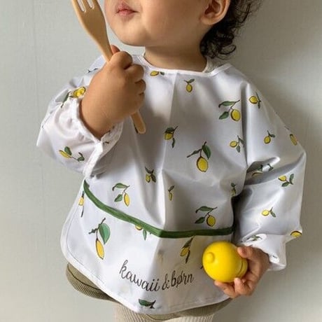 kawaii&born レモン柄長袖エプロン 2枚セット