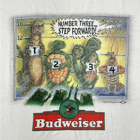 Budweiser NUMBER THREE STEP FORWARD ANIMALS MUGSHOT WHITE GILDAN XL 1711