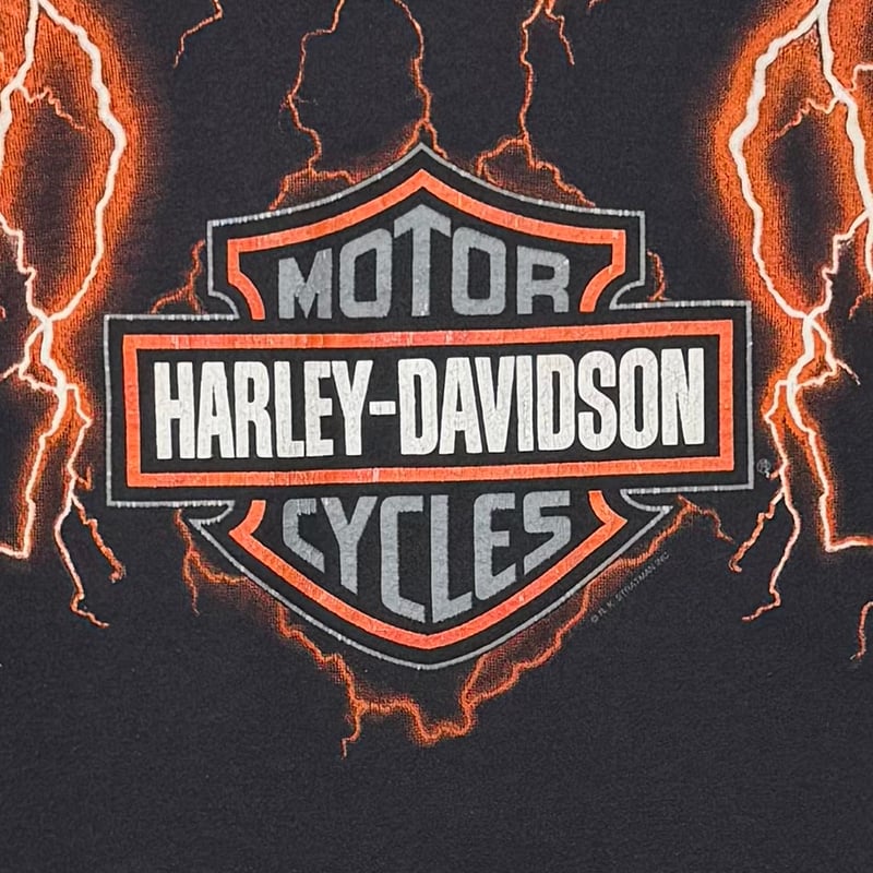 トップス Vintage Harley Thunder Lightning Orange Vintage Harley Davidson Orange Lightning 80s RARE T-Shirt