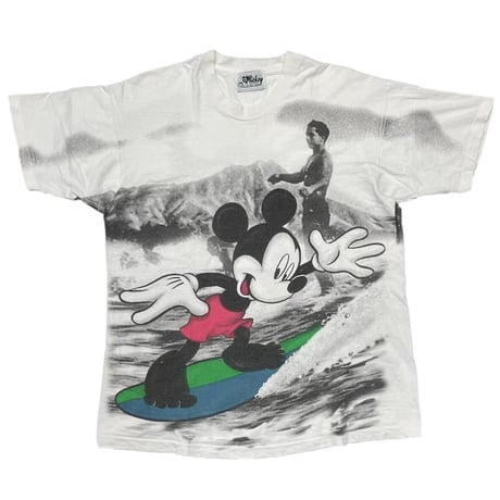 DISNEY VINTAGE SURFING MICKEY MOUSE OVP TEE WHITE FITS XL 9673