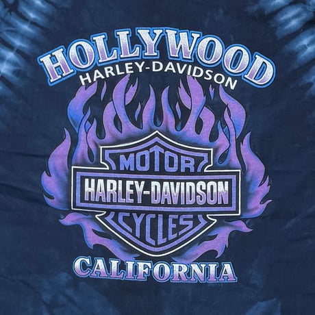 HARLEY DAVIDSON BLUE EMBLEM PURPLE FLAME HOLLYWOOD CALIFORNIA LS TIE DYE XL 8730